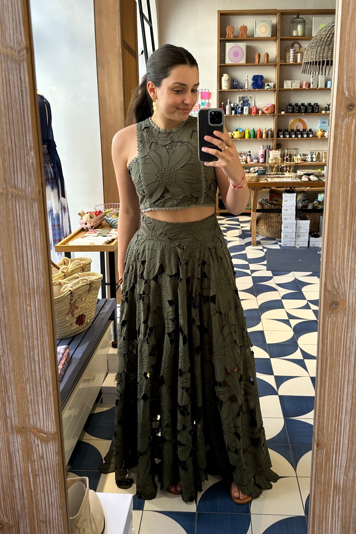 LONG LACE SKIRT "CALLISTO" OLIVE GREEN