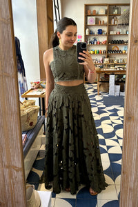 LONG LACE SKIRT "CALLISTO" OLIVE GREEN