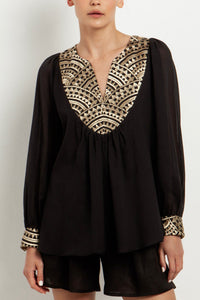 OVERSIZED COTTON BLOUSE "TRIANGLE" BLACK/GOLD