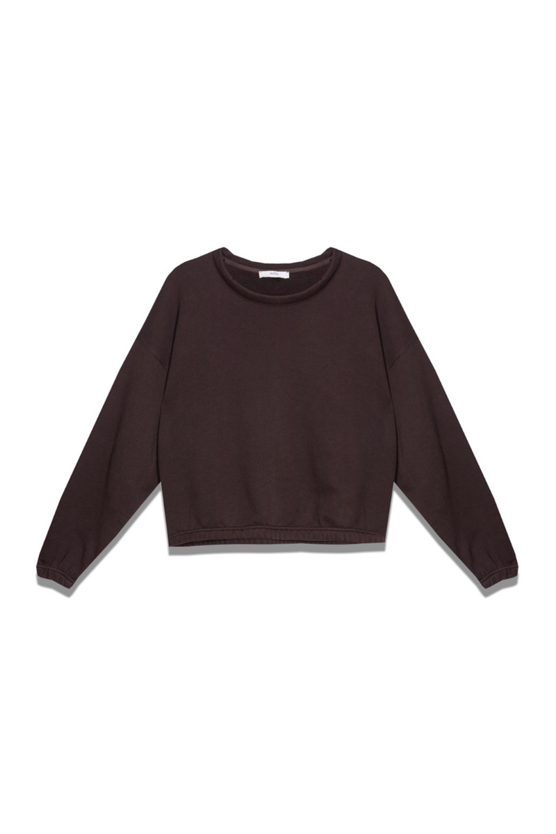 CROPPED COTTON SWEATSHIRT BROWN