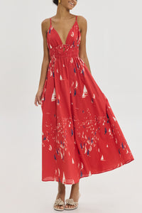 STRAPPY MIDI DRESS "IRIANA" RED/BOATS