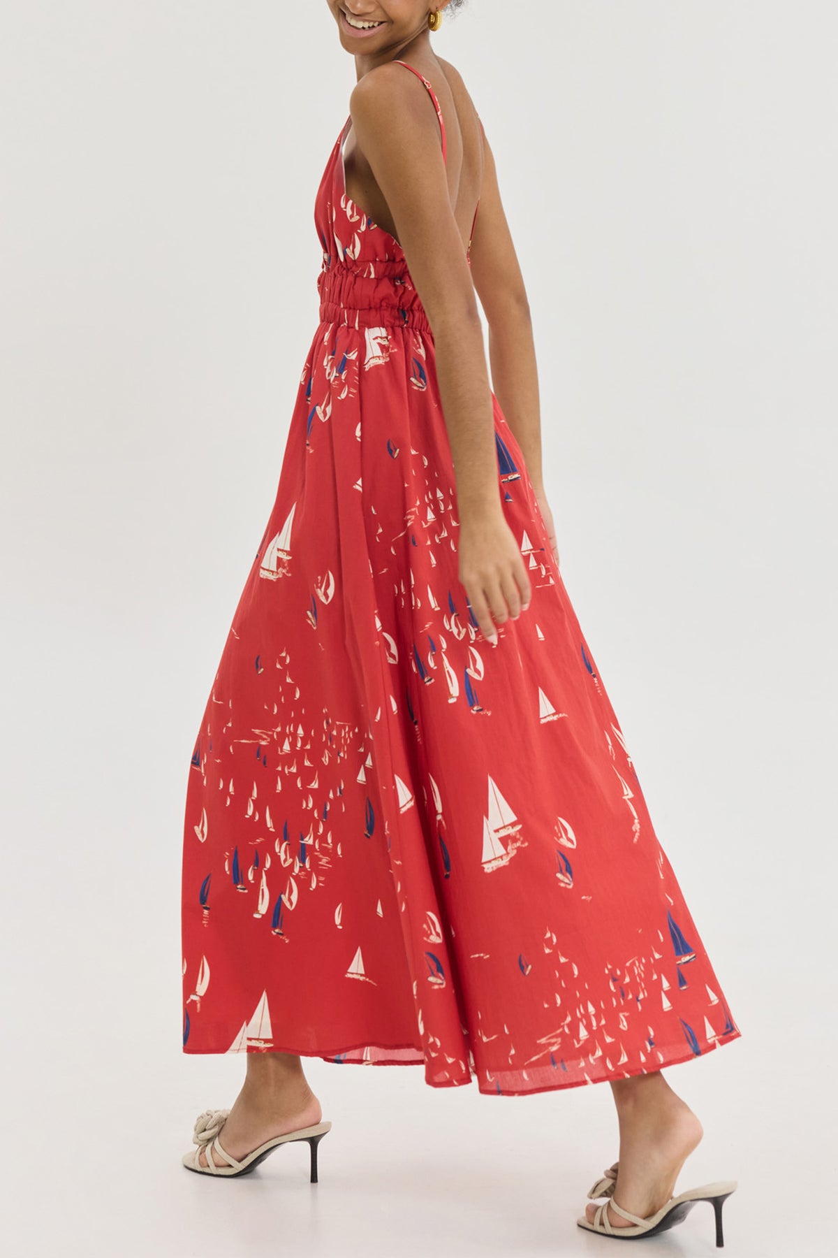 STRAPPY MIDI DRESS "IRIANA" RED/BOATS