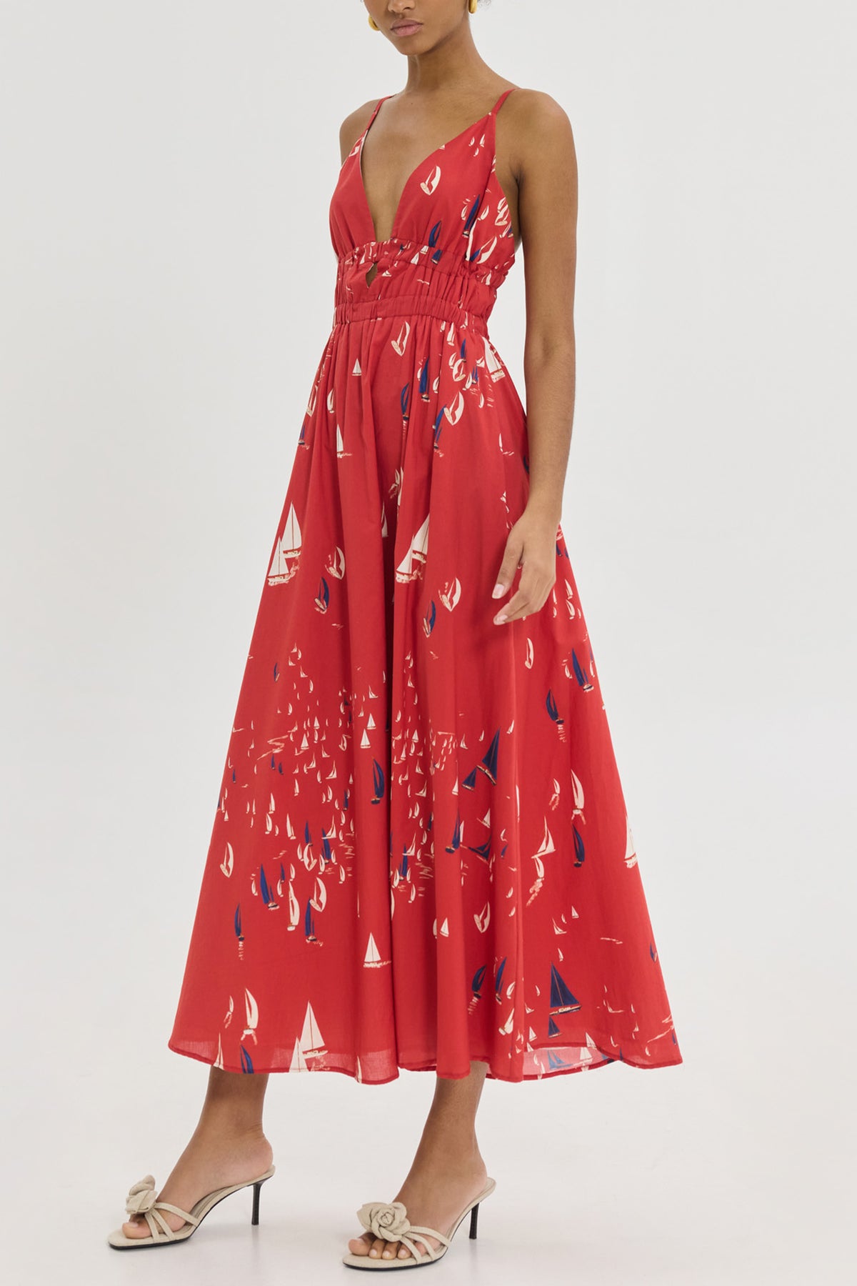 STRAPPY MIDI DRESS "IRIANA" RED/BOATS