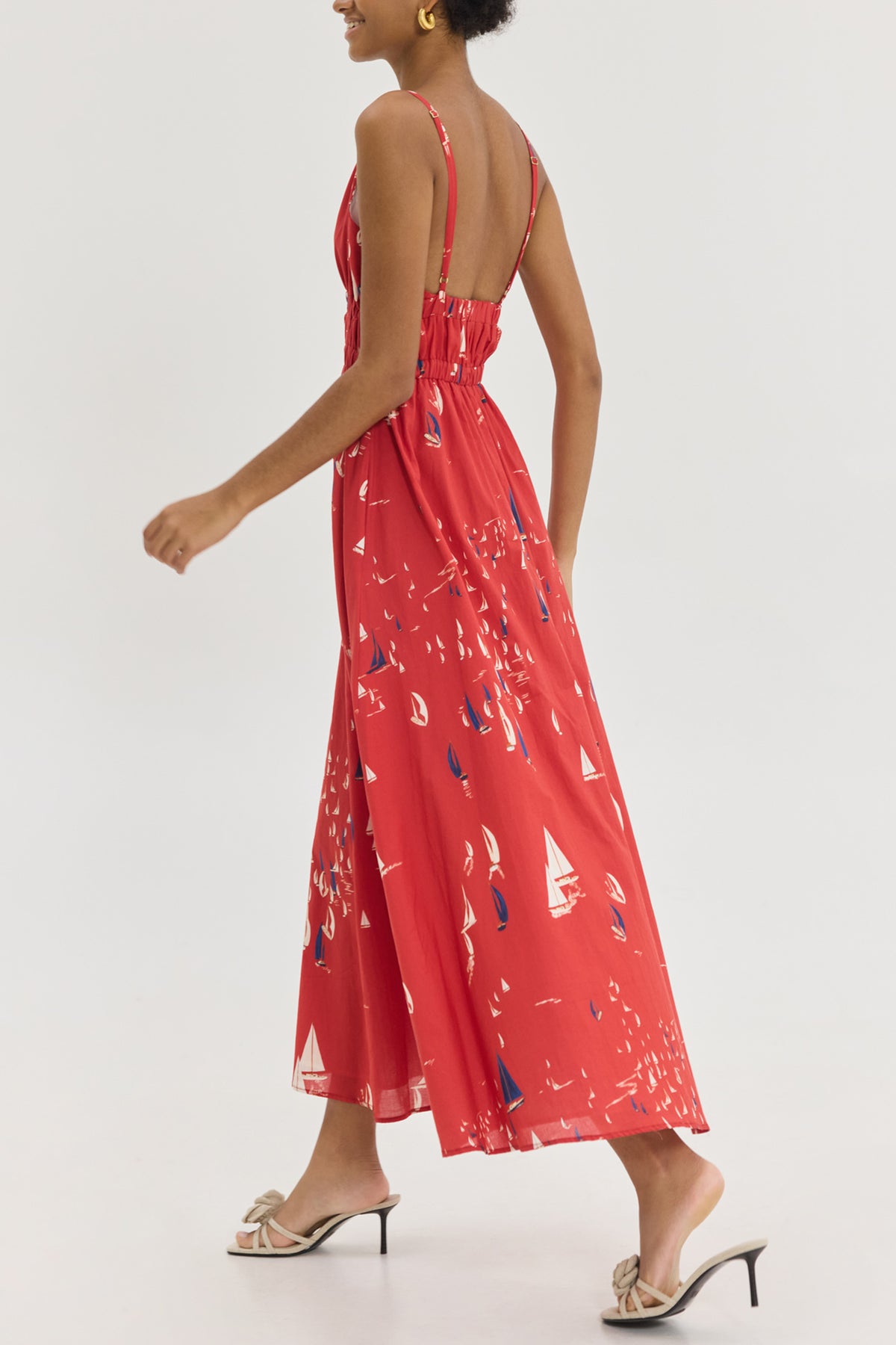 STRAPPY MIDI DRESS "IRIANA" RED/BOATS