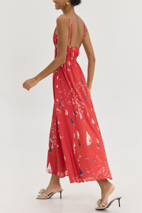 STRAPPY MIDI DRESS "IRIANA" RED/BOATS