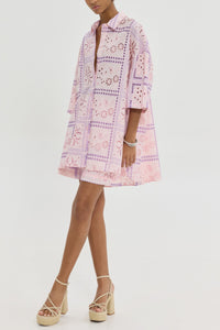 OVERSIZED EMBROIDERED COTTON BLOUSE "JANNA" PALE PINK/LILAC