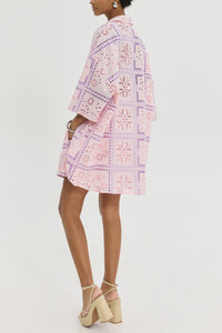 OVERSIZED EMBROIDERED COTTON BLOUSE "JANNA" PALE PINK/LILAC