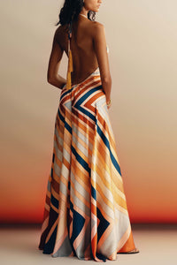 LONG SILKY BACKLESS DRESS "JENNIFER" RAINBOW WHEEL