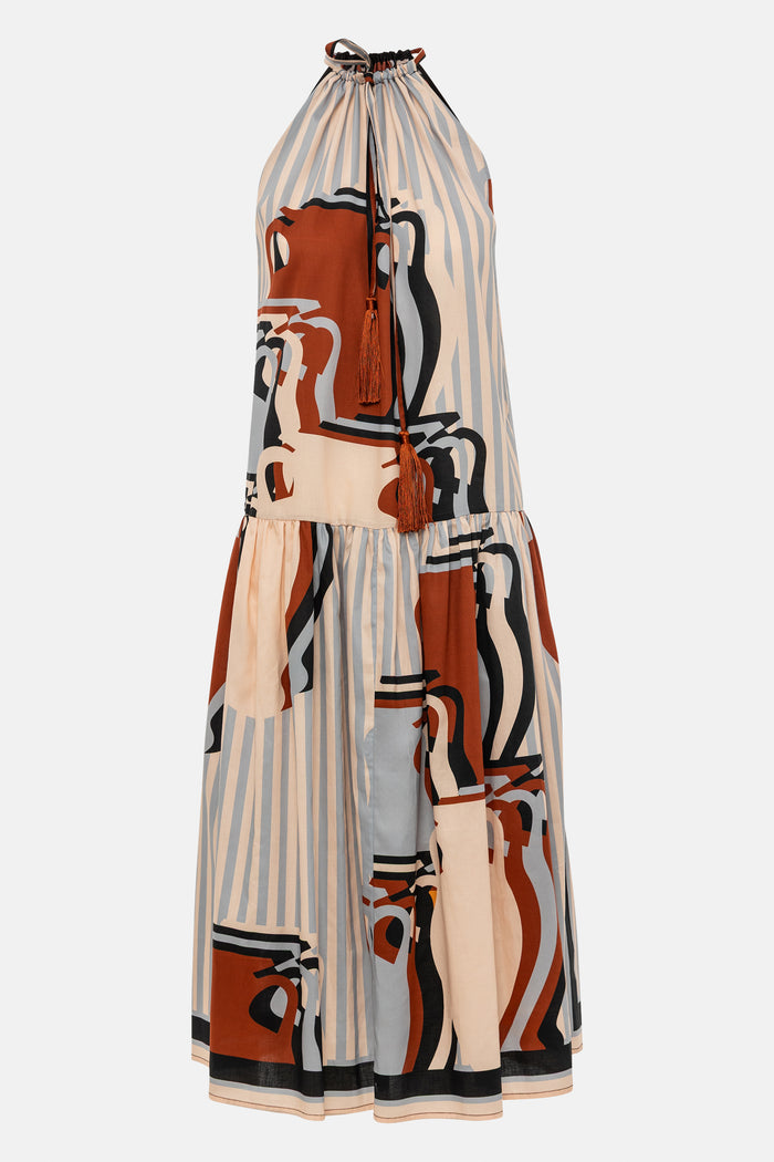 MIDI COTTON HALTER NECK DRESS "JULIA" GAITIS STRIPES