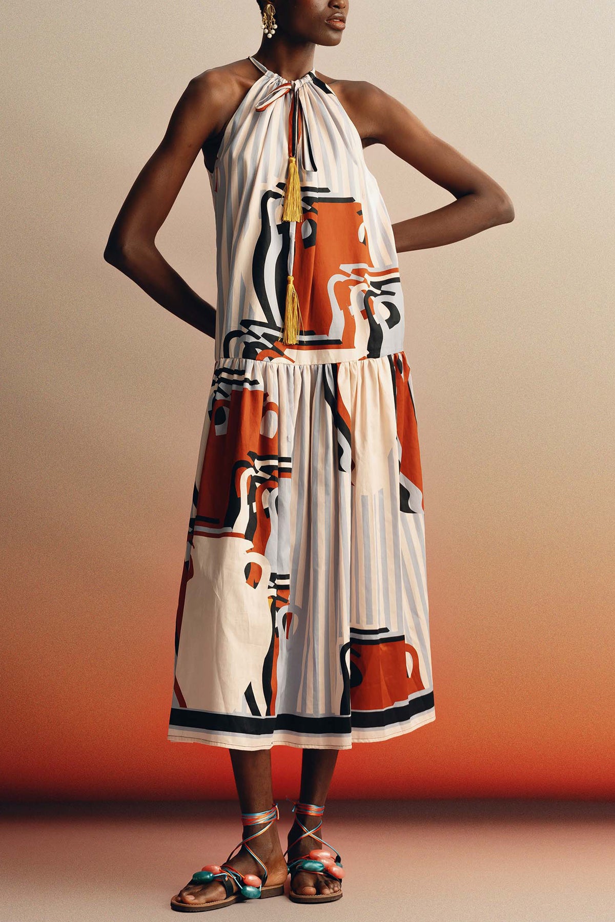 MIDI COTTON HALTER NECK DRESS "JULIA" GAITIS STRIPES