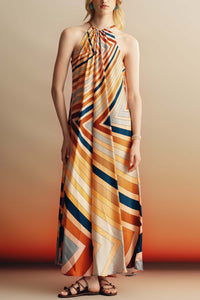 LONG SILKY HALTER NECK DRESS "JULIA" RAINBOW WHEEL