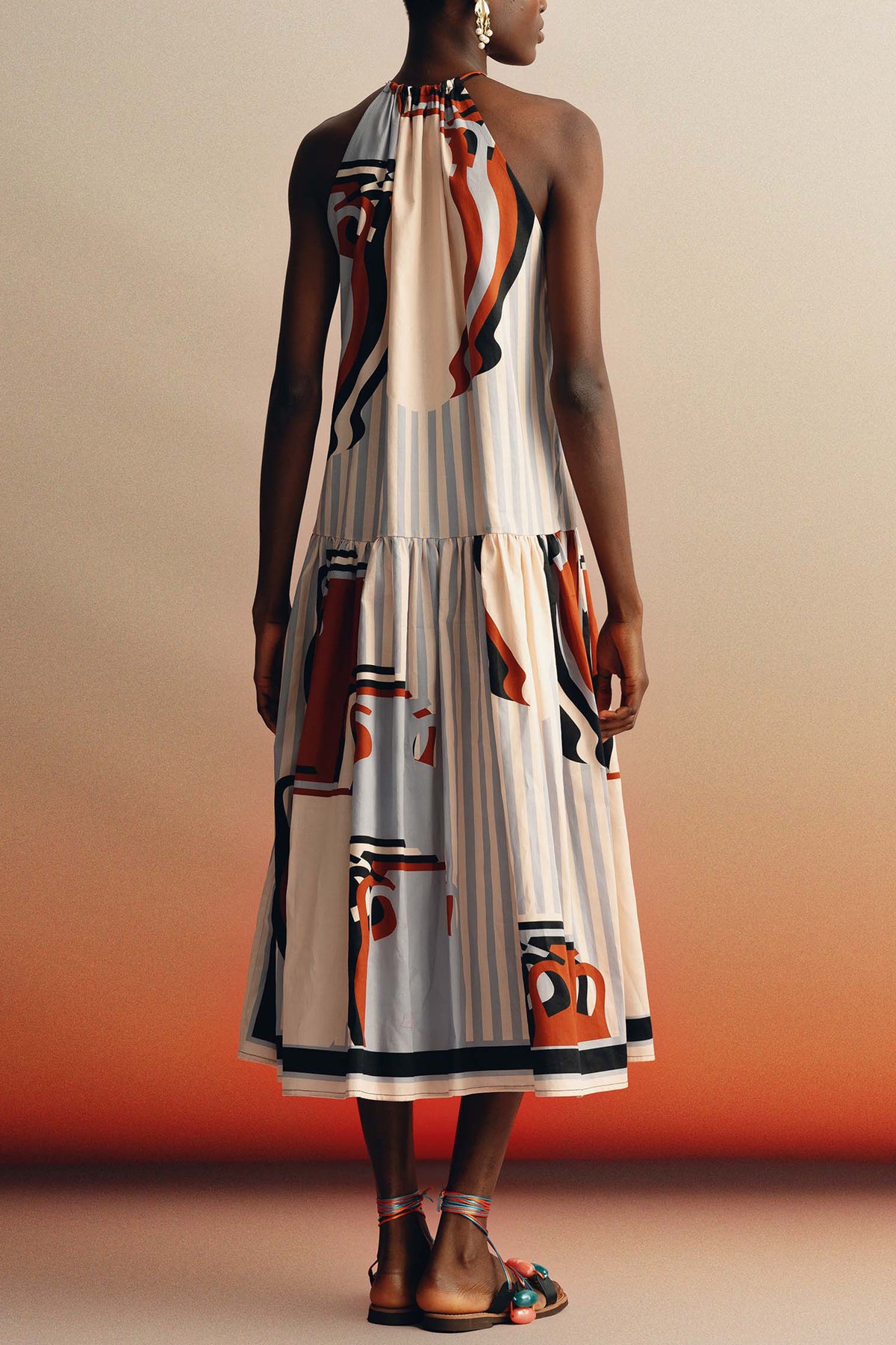 MIDI COTTON HALTER NECK DRESS "JULIA" GAITIS STRIPES
