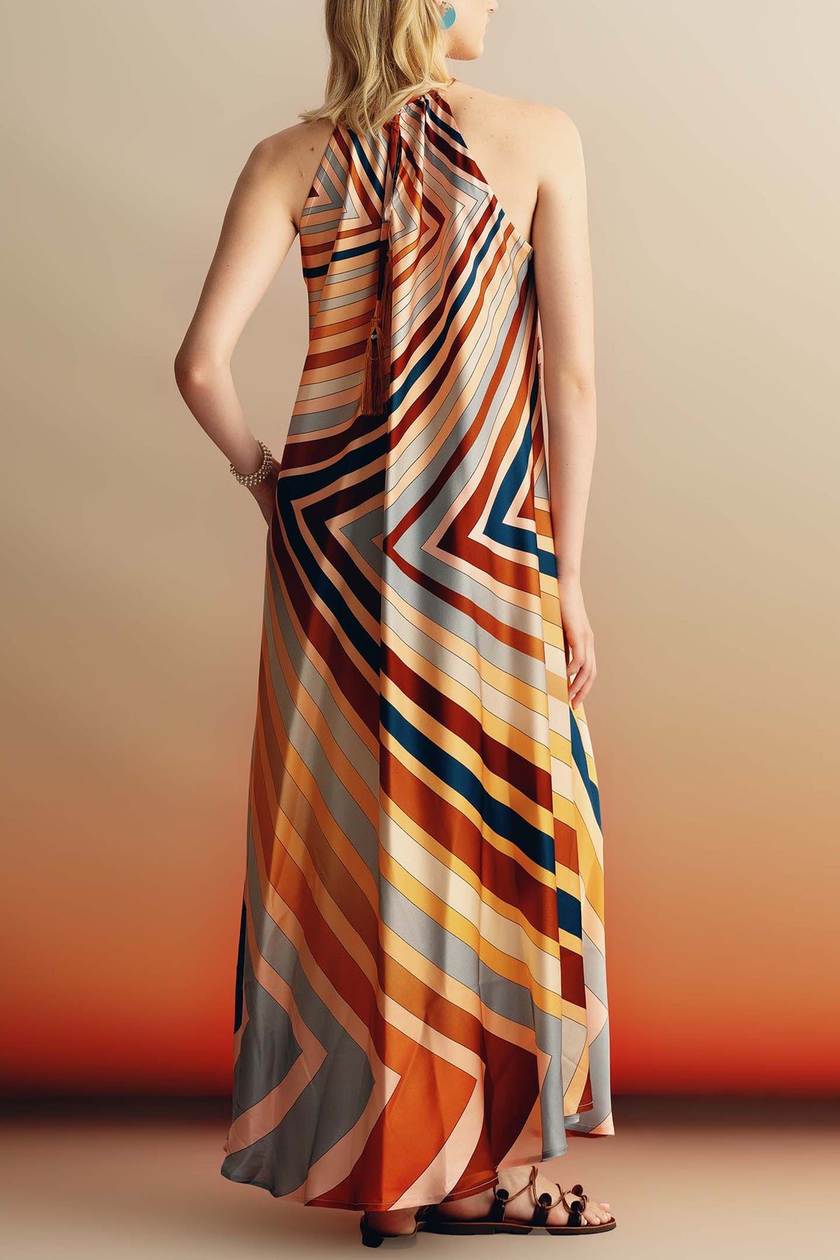 LONG SILKY HALTER NECK DRESS "JULIA" RAINBOW WHEEL