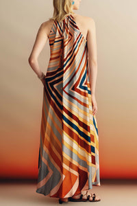 LONG SILKY HALTER NECK DRESS "JULIA" RAINBOW WHEEL