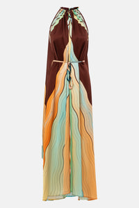 LONG SILKY HALTER NECK DRESS "JULIA" SUNSET