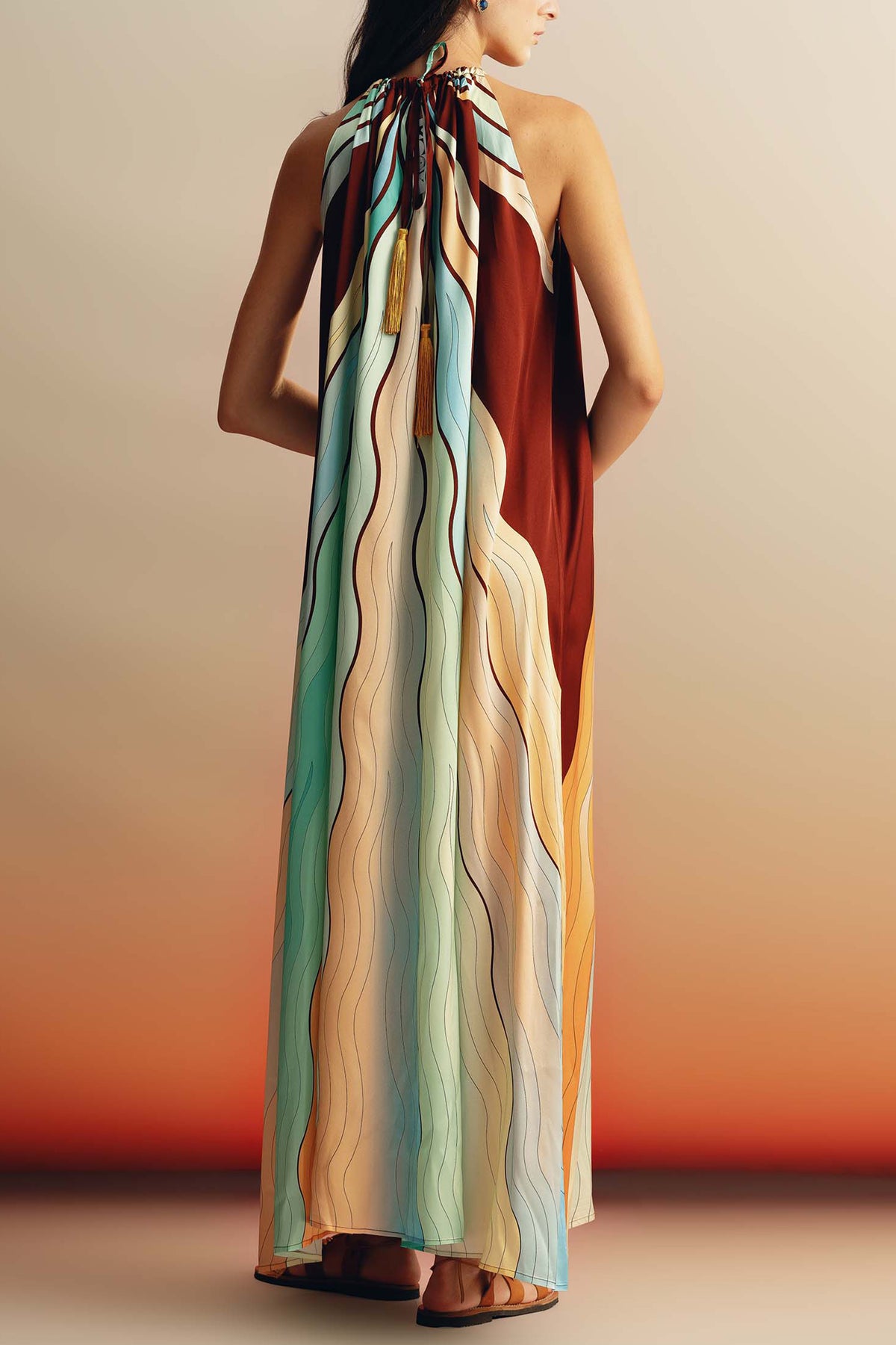 LONG SILKY HALTER NECK DRESS "JULIA" SUNSET