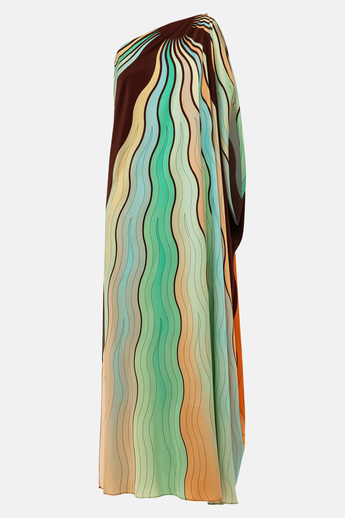 LONG SILKY ONE SHOULDER DRESS "KALLAS" SUNSET