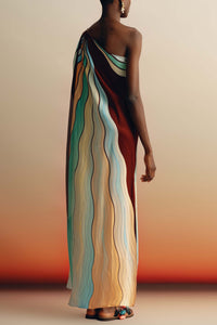 LONG SILKY ONE SHOULDER DRESS "KALLAS" SUNSET