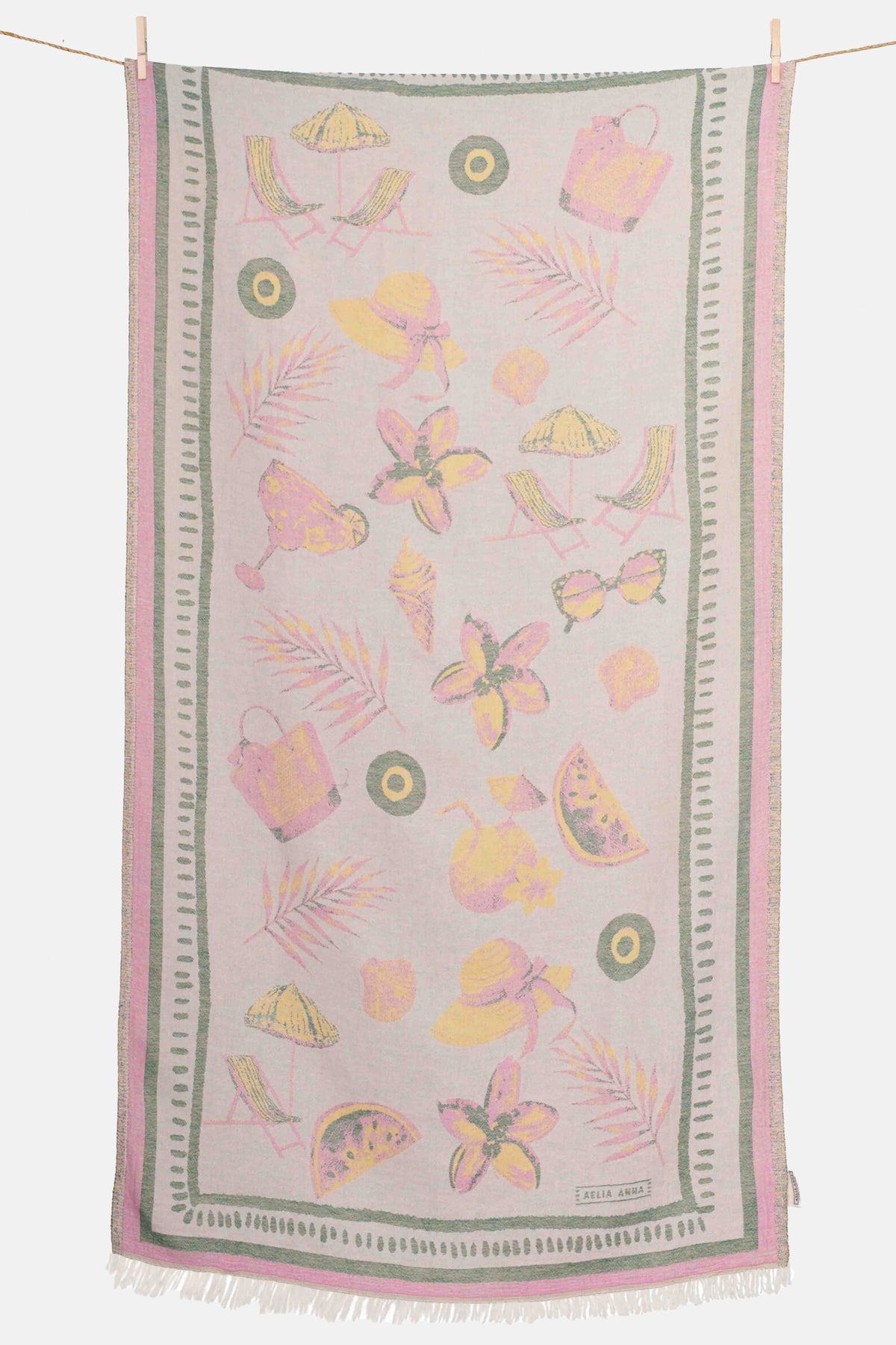 WOVEN BEACH TOWEL "KALOKERI" PINK/GREEN/YELLOW
