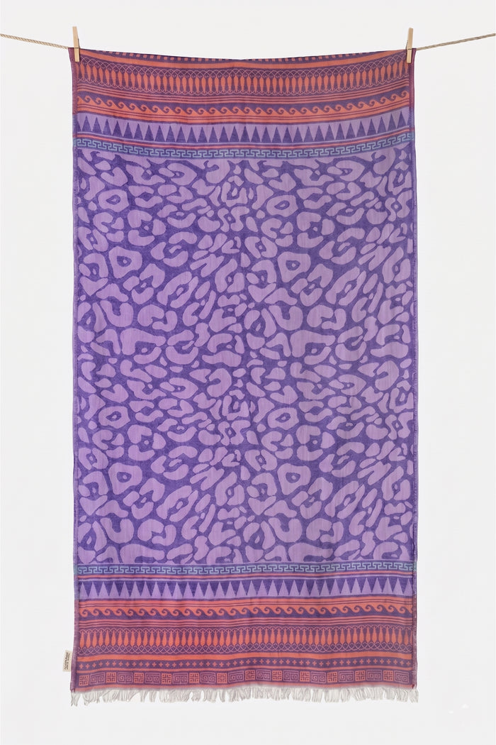 WOVEN BEACH TOWEL "KASTRAKI" PURPLE/CORAL