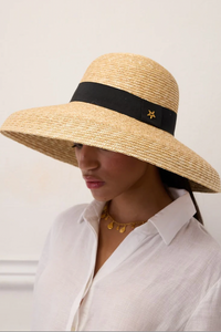 RAFFIA HAT "SKYROS" WITH BLACK BAND
