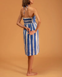 SHORT NECKHOLDER DRESS "LAPA" BLUE/WHITE