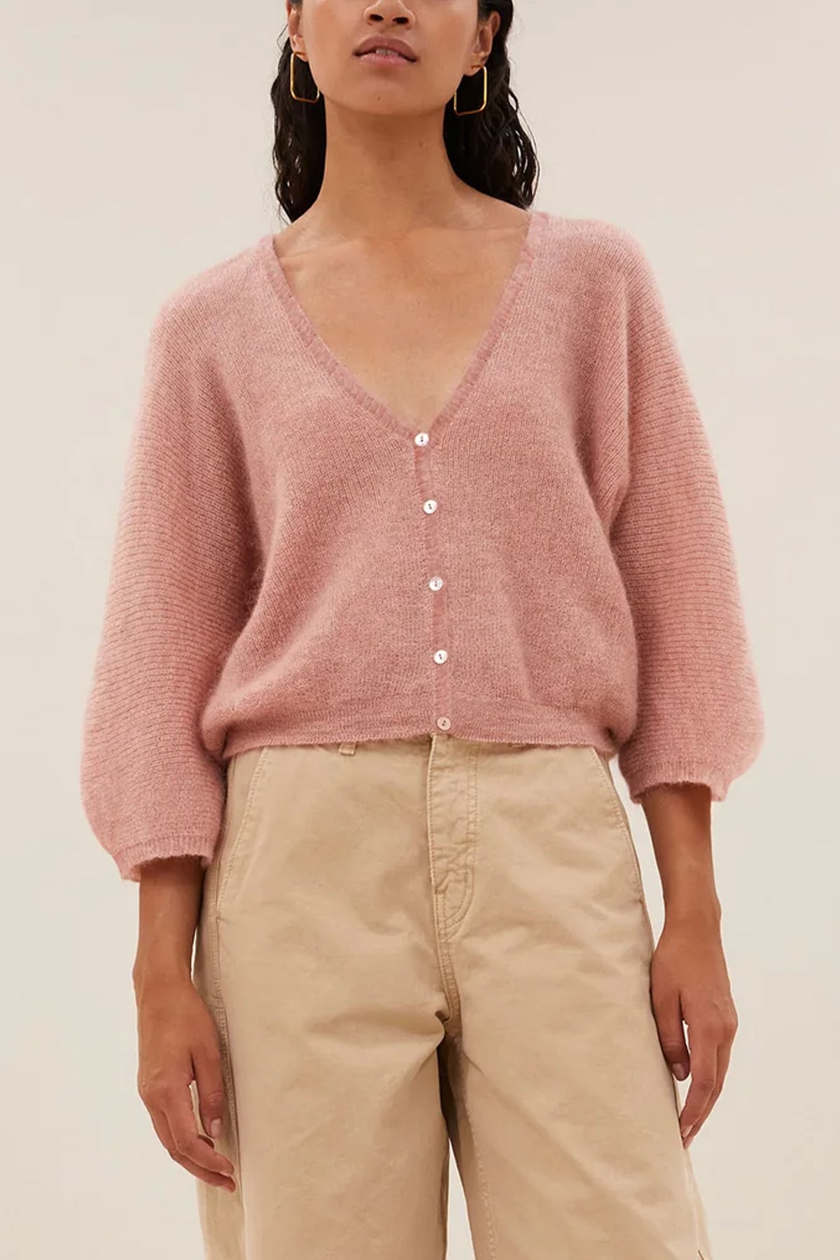 VERSATILE ALPACA/MOHAIR FINEKNIT CARDIGAN LIGHT PINK