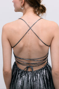 BACKLESS MIDI DRESS LIQUID SILVER