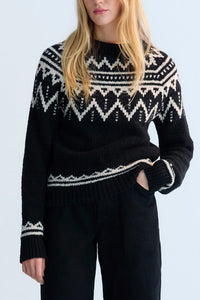 WOOL KNIT PULLOVER "LUNA" BLACK/ECRU