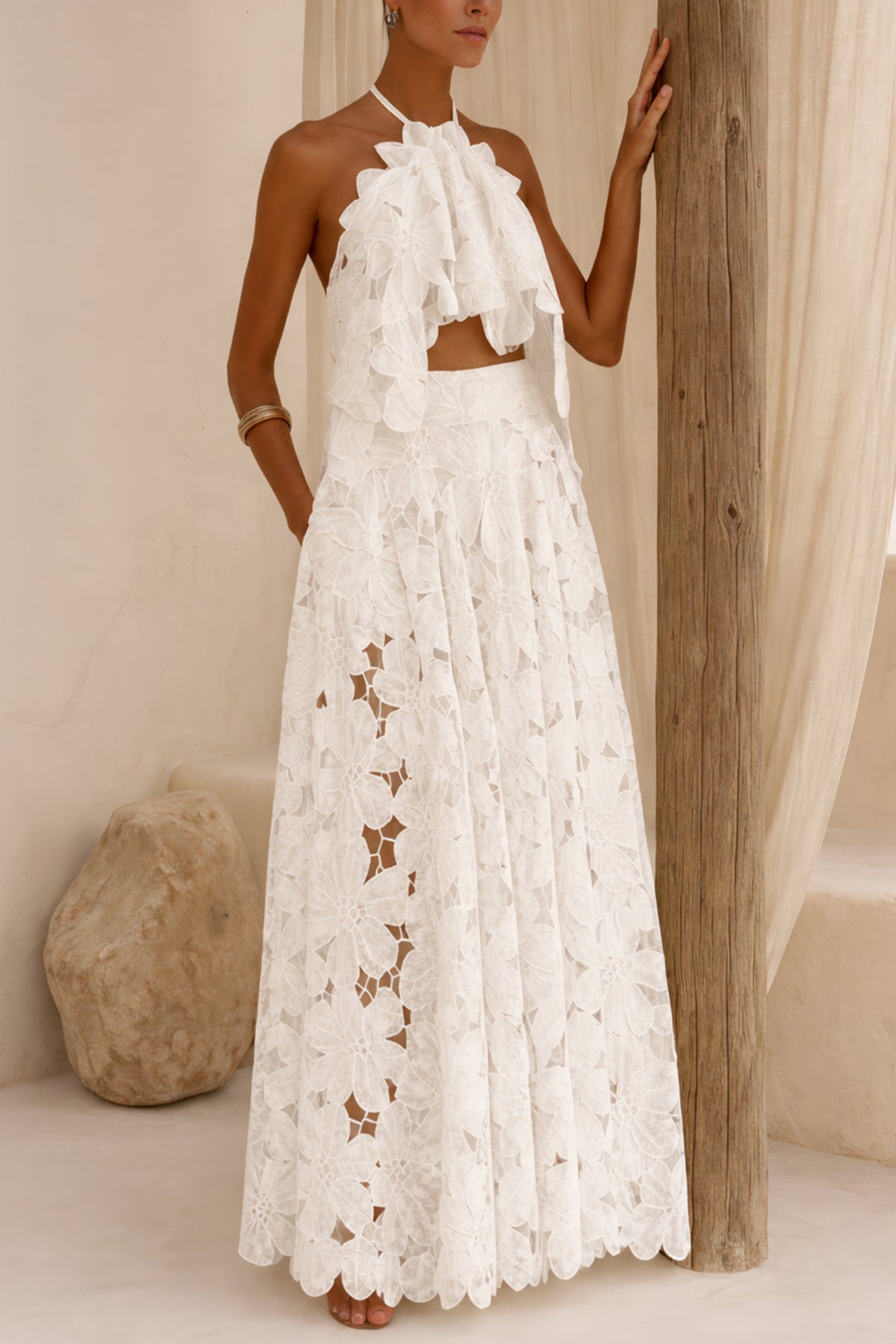LONG LACE SKIRT "CALLISTO" WHITE
