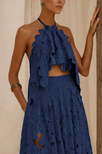BACKLESS NECKHOLDER LACE TOP "AURELIA" ROYAL BLUE