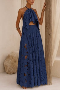 BACKLESS NECKHOLDER LACE TOP "AURELIA" ROYAL BLUE