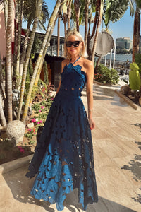 BACKLESS NECKHOLDER LACE TOP "AURELIA" ROYAL BLUE