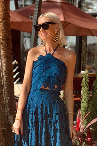 BACKLESS NECKHOLDER LACE TOP "AURELIA" ROYAL BLUE