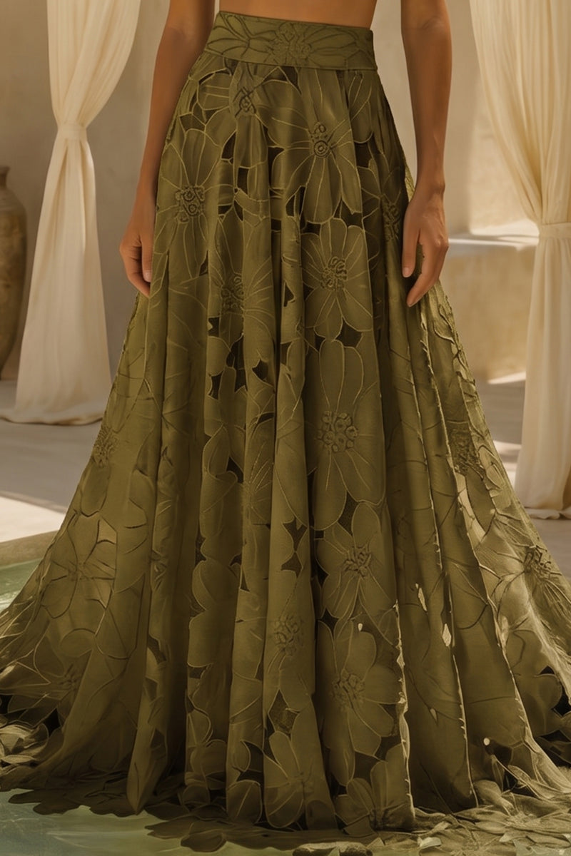 LONG LACE SKIRT "CALLISTO" OLIVE GREEN