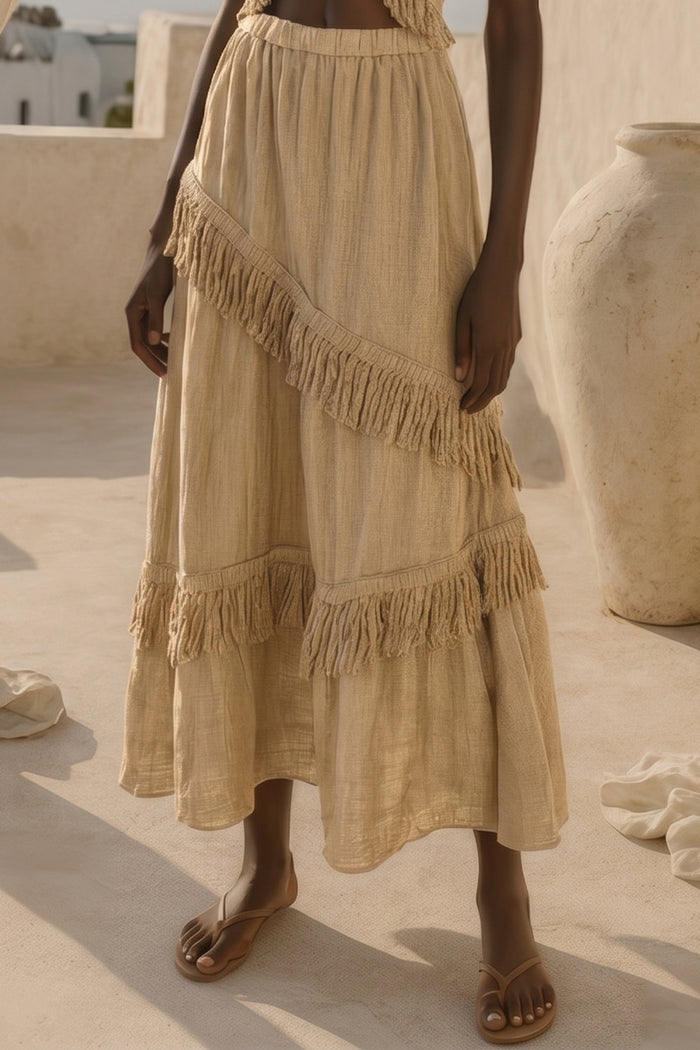 SKIRT WITH FRINGES "NOTUS" SAND