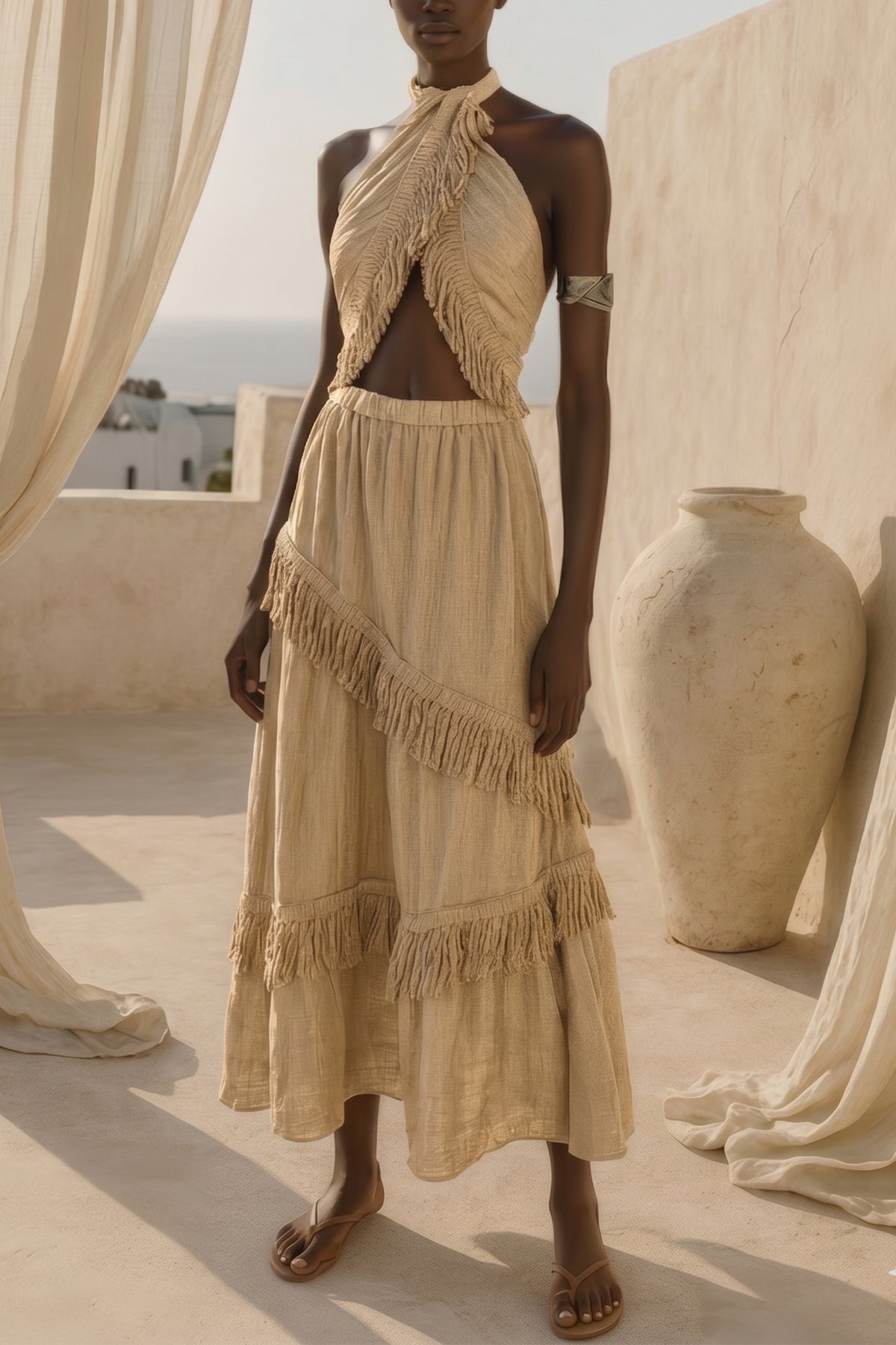SKIRT WITH FRINGES "NOTUS" SAND
