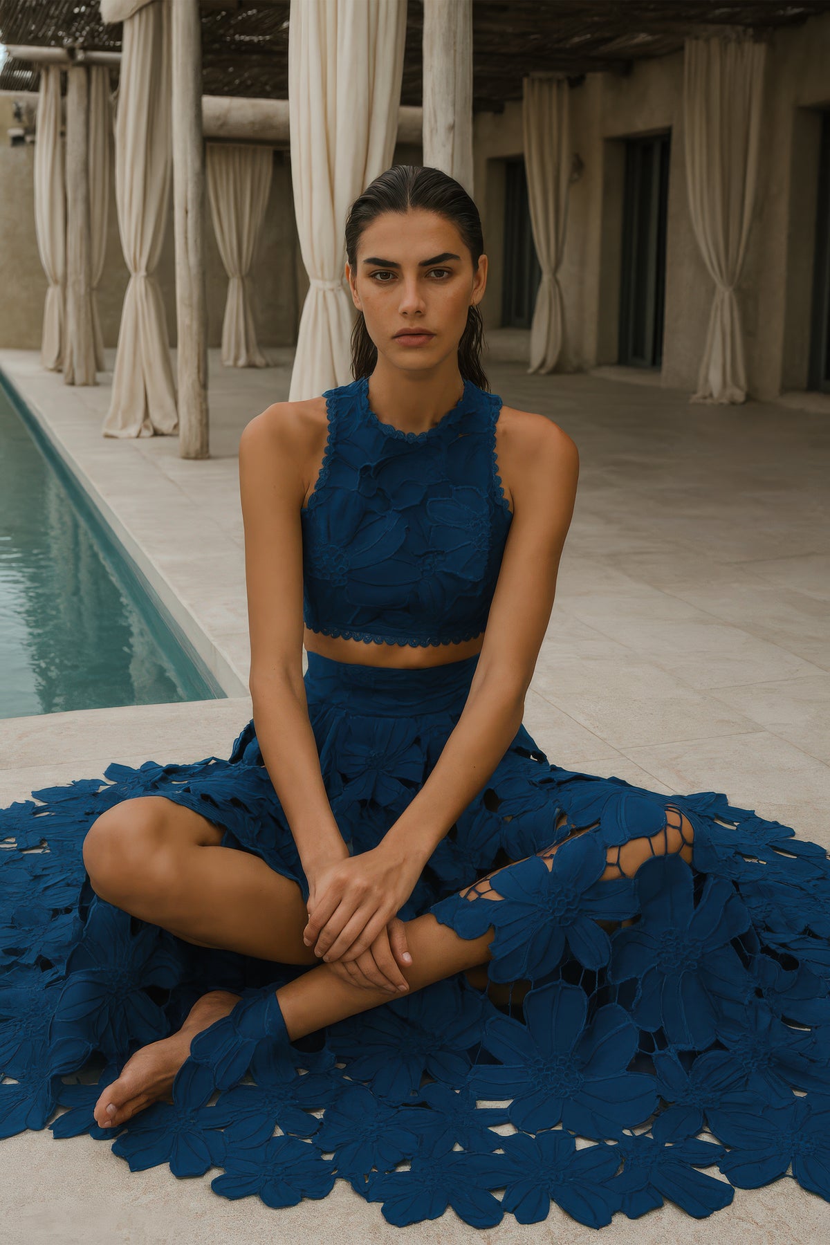 LONG LACE SKIRT "CALLISTO" ROYAL BLUE
