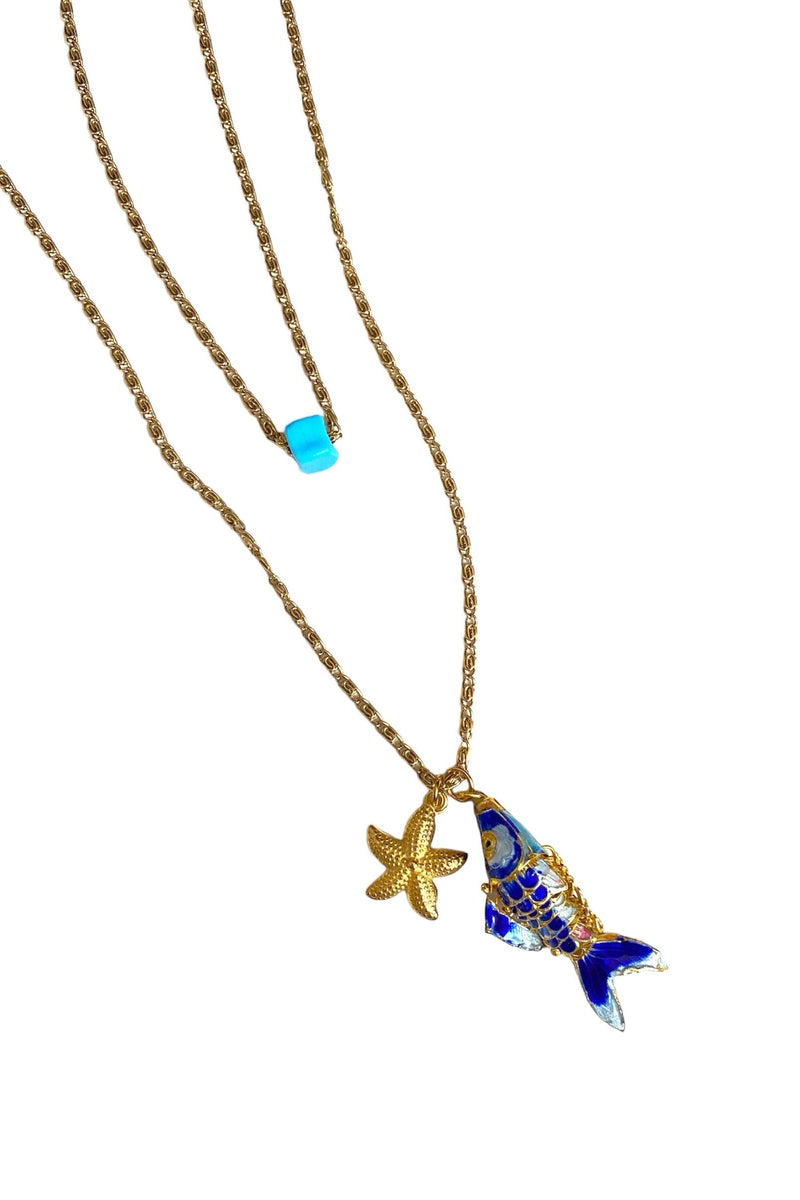 DOUBLE LAYER NECKLACE "MARIGO" GOLD/BLUE