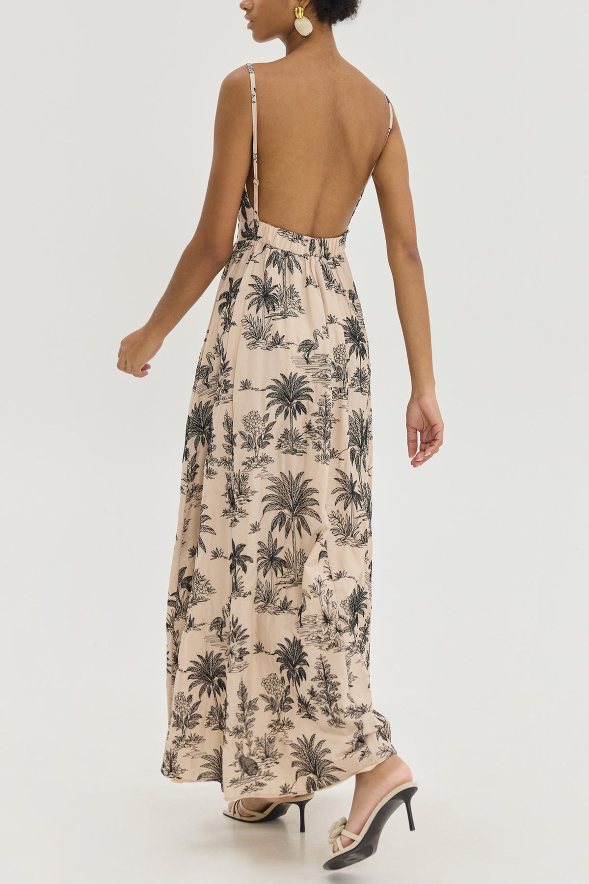 STRAPPY EMBROIDERED MIDI DRESS "MARY" BEIGE/BLACK