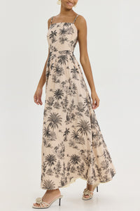 STRAPPY EMBROIDERED MIDI DRESS "MARY" BEIGE/BLACK