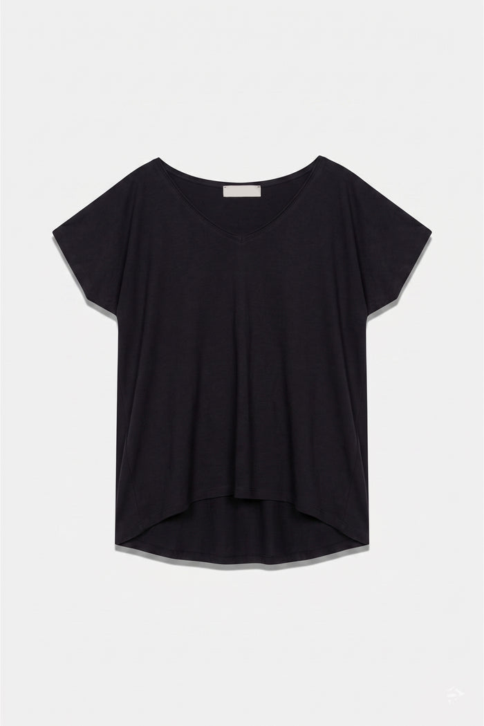 SUPER OVERSIZED V-NECK COTTON T-SHIRT BLACK
