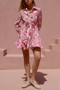MINI COTTON SHIRT DRESS "NAXOS" PINK/WHITE