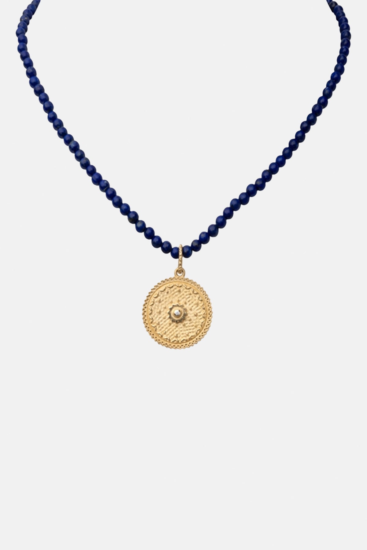 BEADED NECKLACE "MIRA COIN" LAPIS/GOLD