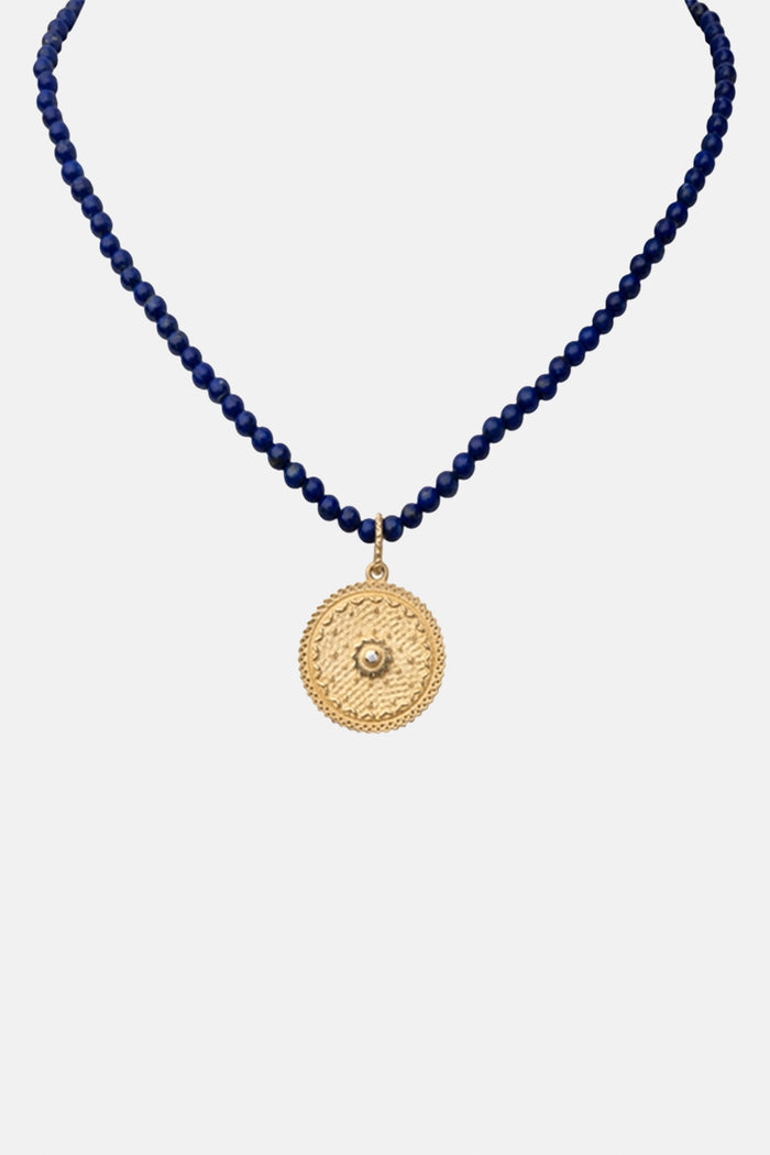 BEADED NECKLACE "MIRA COIN" LAPIS/GOLD