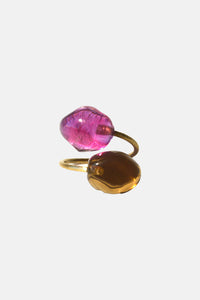HANDMADE RING "MURANO" BROWN/FUCHSIA