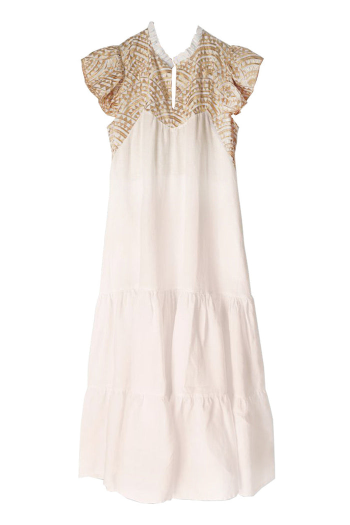 MIDI DRESS WITH RUFFLES "TRIANGLE" WHITE/GOLD