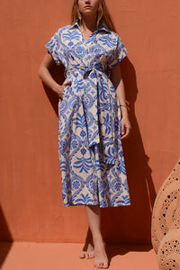 MIDI COTTON SHIRT DRESS "NAXOS" BLUE/WHITE