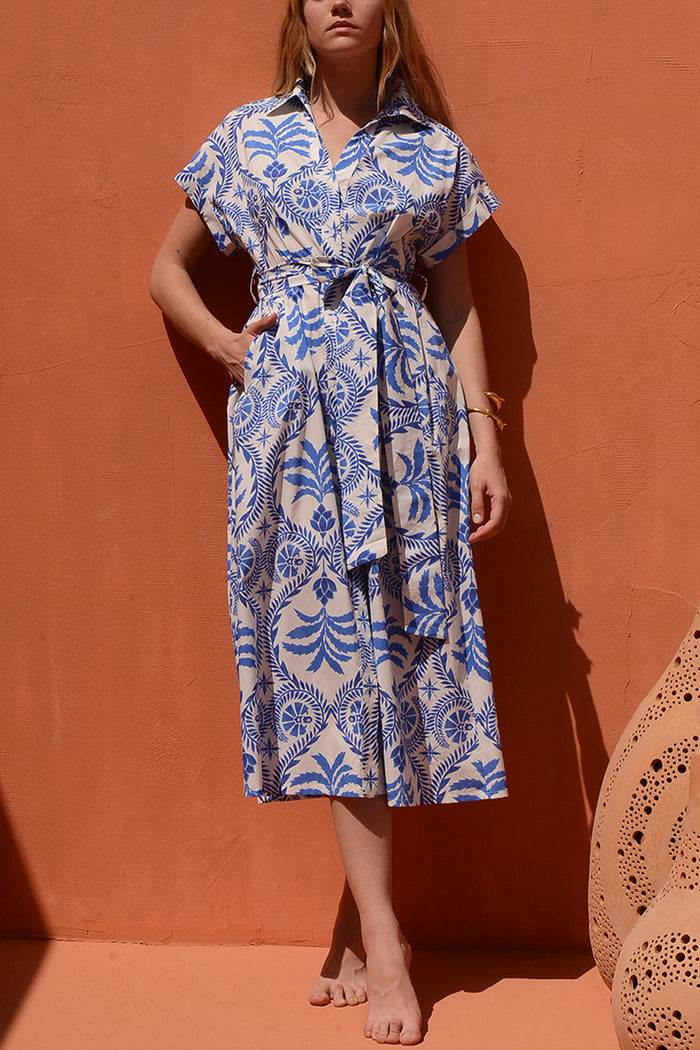MIDI COTTON SHIRT DRESS "NAXOS" BLUE/WHITE