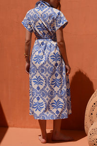 MIDI COTTON SHIRT DRESS "NAXOS" BLUE/WHITE